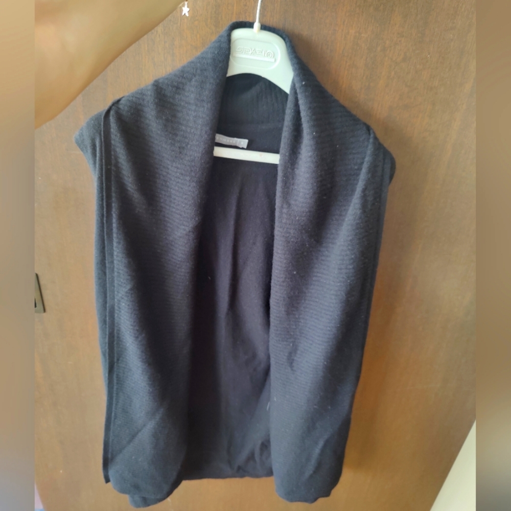 Set of 2 100% cashmere long vests, with shawl opening, one black, one navy blue.